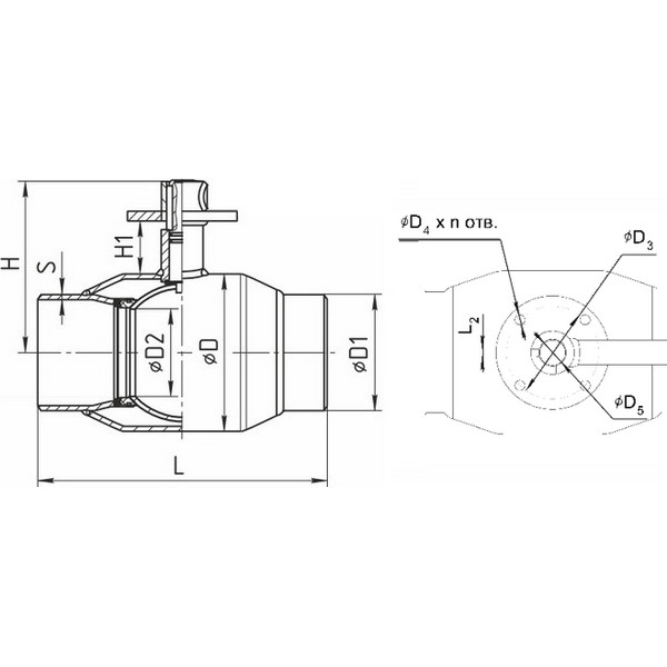Кран шаровой под приварку Temper 282 Ду350 Ру25 стандартнопроходной, ISO фланец, сталь 09Г2С, 28245350 с голым штоком под привод