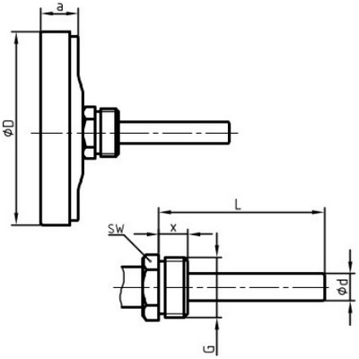 Термометр биметаллический коррозионностойкий осевой ЮМАС ТБП160 (0…160°C) ДК160 мм L=60 мм, класс точности 1.5, без гильзы, 8400381813