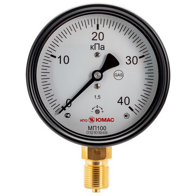 Напоромер радиальный ЮМАС МП100М (0-25 кПа) М20х1.5 ДК100мм, класс точности 1.5, чёрный корпус, 8400380575