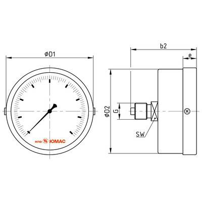 Мановакуумметр осевой ЮМАС МВП100М/Т (-0.1-0.06 МПа) М20х1.5 ДК100мм, класс точности 1.5, 8400380139