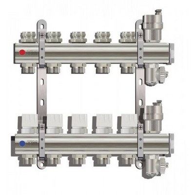 Коллекторная группа для отопления с рег. вентилями и авт. воздухоотводчиками, латунь, Tim KB