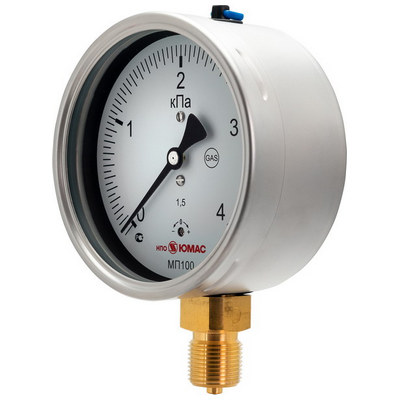 Напоромер радиальный ЮМАС МП100Н (0-25 кПа) М20х1.5 ДК100мм, класс точности 1.5, 8400380583