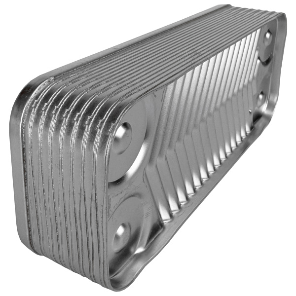 Теплообменник вторичный 16 пластин для котлов Ariston (65104333 1, 17b1901626), Ariston Uno (995945), Beretta (К8036, R8037), Biasi (BI1001101, BI1181122), E.C.A (7006991269), Electrolux (BI1181122, AA1011) Ferroli, PHE01-A-16P-148