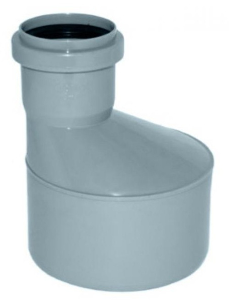 Переход для внутренней канализации Ø110х50 эксцентрический длинный серый Политэк 511050