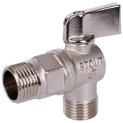 Кран шаровой для с/т приборов латунный угловой НАР-НАР резьба, ручка-флажок, никель Stout