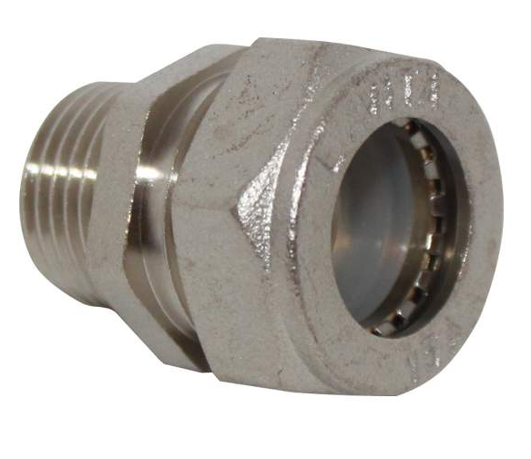 Муфта для гофрированной трубы с НАРУЖНОЙ резьбой НР Ø15х1/2" никелированная Lavita V/S 15*1/2" HP НИКЕЛЬ