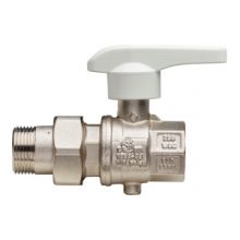 Кран дисковый с американкой латунный 1/2", ручка-флажок белая, никель RB Eurofly 60050104