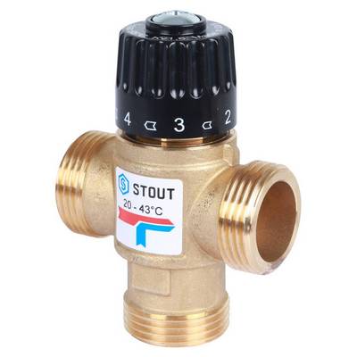 Клапан термостатический 20-43 °С KVs=2,5 м³/час с боковым смешением 1" НР Stout SVM-0120-254325