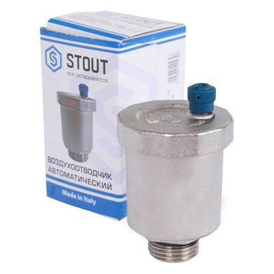 Воздухоотводчик автоматический Stout 1/2" Наружная резьба вертикальный выпуск никель SVS-1011-000015