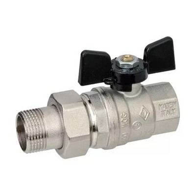 Кран шаровой латунный с американкой, ручка-бабочка, усиленный, никель Bugatti Oregon