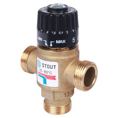 Клапан термостатический 35-60 °С KVs=1,6 м³/час с боковым смешением 3/4" НР Stout SVM-0120-166020