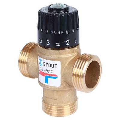 Клапан термостатический 35-60 °С KVs=1,6 м³/час с боковым смешением 1" НР Stout SVM-0120-166025