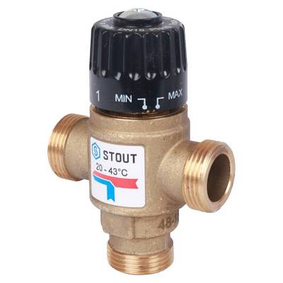 Клапан термостатический 20-43 °С KVs=1,6 м³/час с боковым смешением 3/4" НР Stout SVM-0120-164320