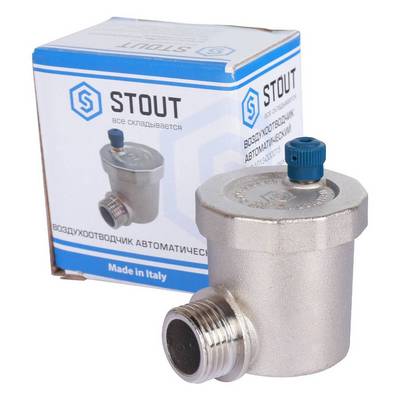 Воздухоотводчик автоматический Stout 1/2" УГЛОВОЙ с вертикальным выпуском Никель SVS-1013-000015