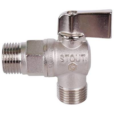 Кран шаровой для с/т приборов латунный угловой НАР-НАР резьба, ручка-флажок, никель Stout