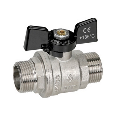 Кран шаровой латунный НАР-НАР резьба, ручка-бабочка, усиленный, никель Bugatti Oregon