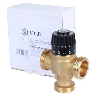Клапан термостатический 30-65 °С KVs=1,8 м³/час с центральным смешением 1" НР Stout SVM-0125-186525